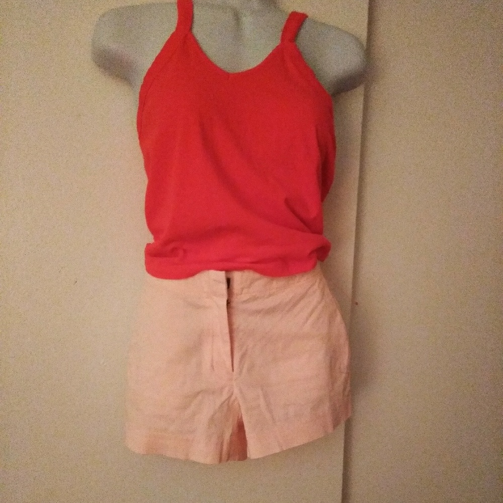 Red top and pink short pants